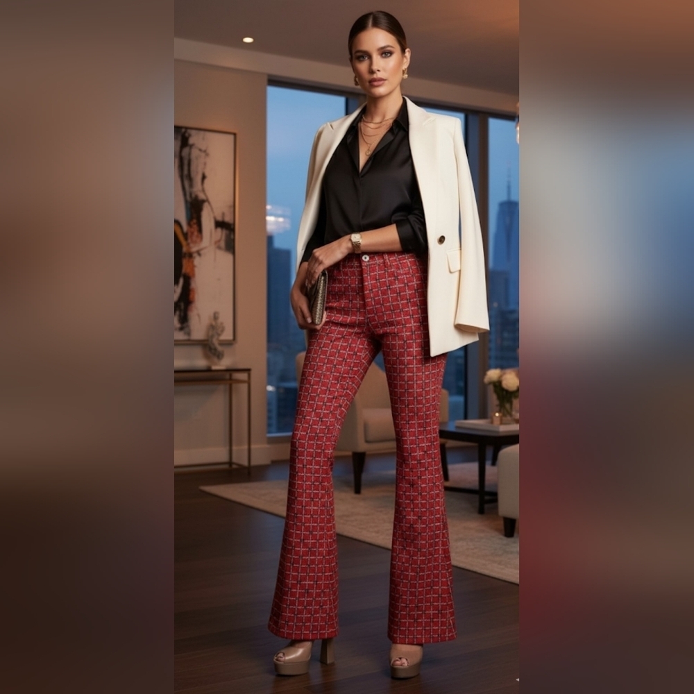 Dolce & Gabbana Vintage Red Velvet Patterned Pants Size 28.